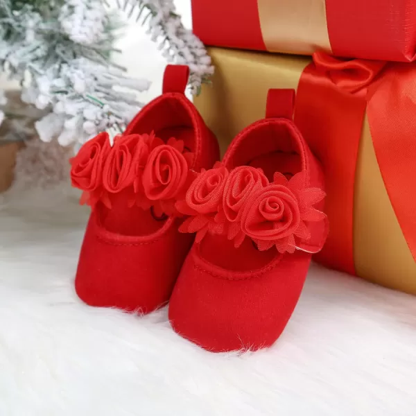 Antheron Baby Girls Mary Jane Flats Soft Sole Infant Moccasins Floral Sparkly Toddler Princess Dress ShoesA0Red