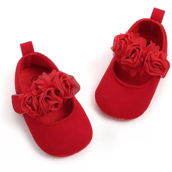 Antheron Baby Girls Mary Jane Flats Soft Sole Infant Moccasins Floral Sparkly Toddler Princess Dress ShoesA0Red