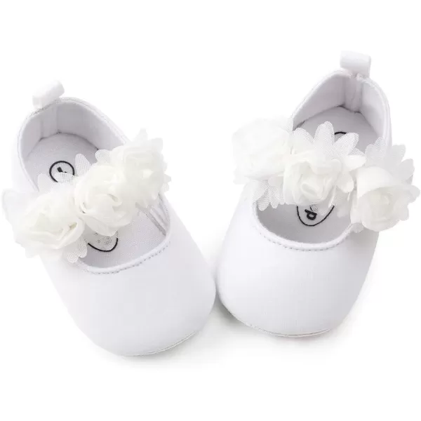 Antheron Baby Girls Mary Jane Flats Soft Sole Infant Moccasins Floral Sparkly Toddler Princess Dress ShoesA0White