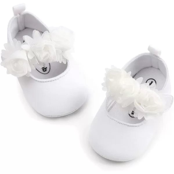 Antheron Baby Girls Mary Jane Flats Soft Sole Infant Moccasins Floral Sparkly Toddler Princess Dress ShoesA0White