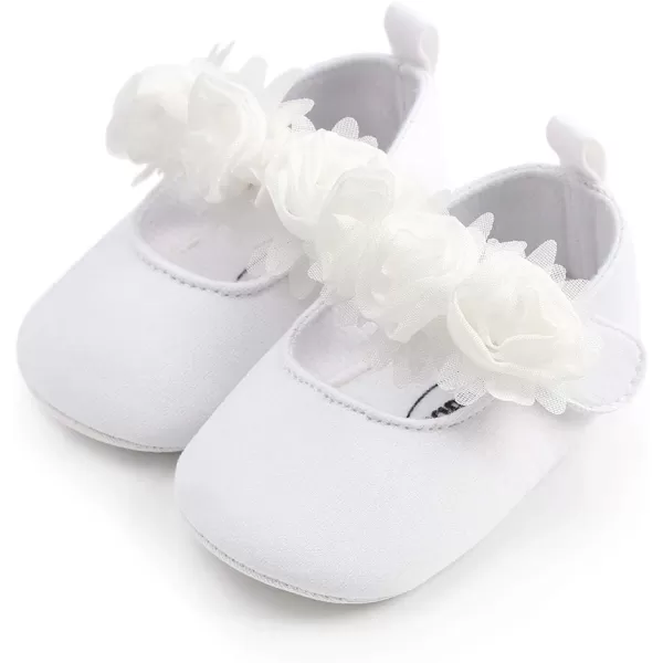 Antheron Baby Girls Mary Jane Flats Soft Sole Infant Moccasins Floral Sparkly Toddler Princess Dress ShoesA0White
