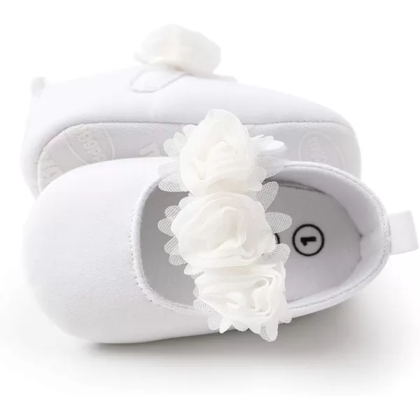 Antheron Baby Girls Mary Jane Flats Soft Sole Infant Moccasins Floral Sparkly Toddler Princess Dress ShoesA0White