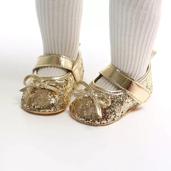 Antheron Baby Girls Mary Jane Flats Soft Sole Infant Moccasins Floral Sparkly Toddler Princess Dress ShoesA1Gold