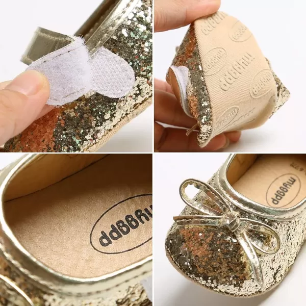 Antheron Baby Girls Mary Jane Flats Soft Sole Infant Moccasins Floral Sparkly Toddler Princess Dress ShoesA1Gold