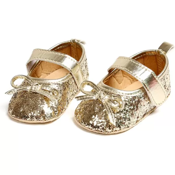Antheron Baby Girls Mary Jane Flats Soft Sole Infant Moccasins Floral Sparkly Toddler Princess Dress ShoesA1Gold
