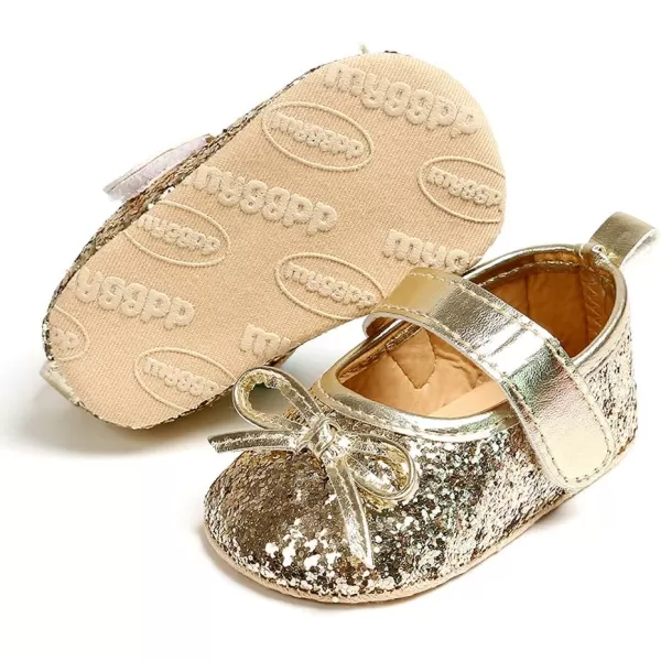 Antheron Baby Girls Mary Jane Flats Soft Sole Infant Moccasins Floral Sparkly Toddler Princess Dress ShoesA1Gold