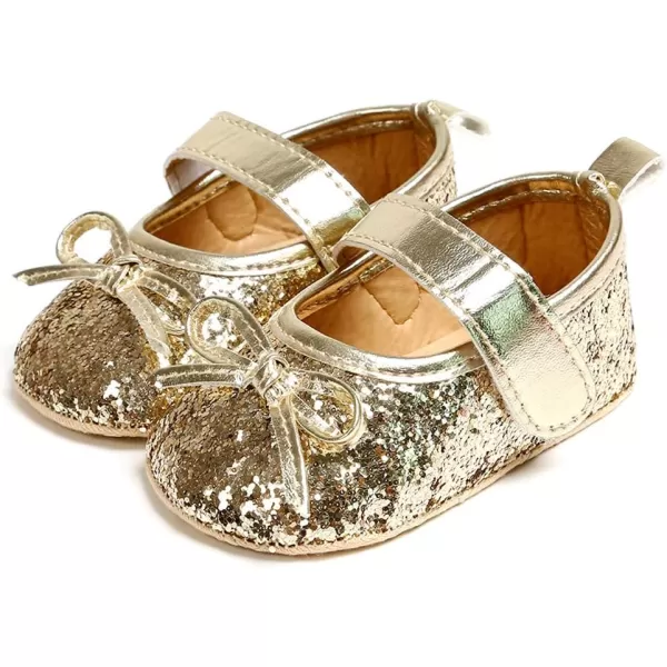 Antheron Baby Girls Mary Jane Flats Soft Sole Infant Moccasins Floral Sparkly Toddler Princess Dress ShoesA1Gold