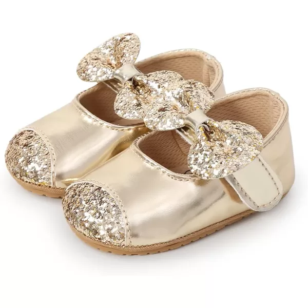 Antheron Baby Girls Mary Jane Flats Soft Sole Infant Moccasins Floral Sparkly Toddler Princess Dress ShoesA2Gold