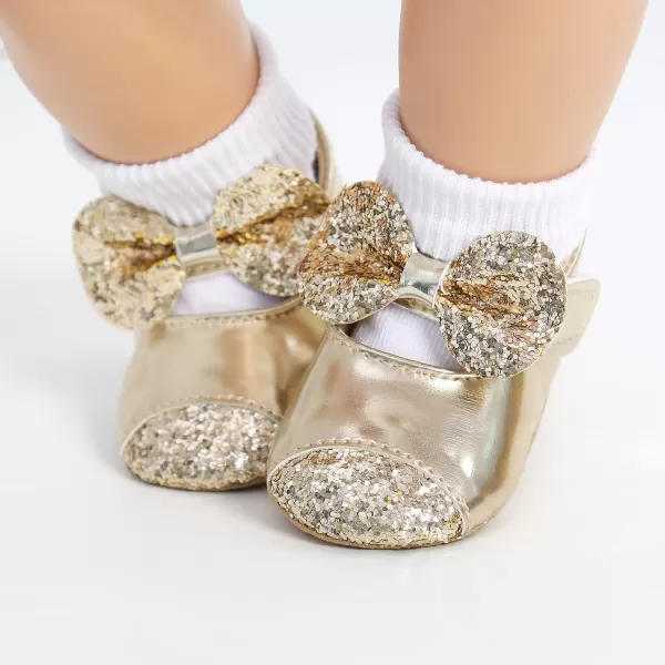 Antheron Baby Girls Mary Jane Flats Soft Sole Infant Moccasins Floral Sparkly Toddler Princess Dress ShoesA2Gold