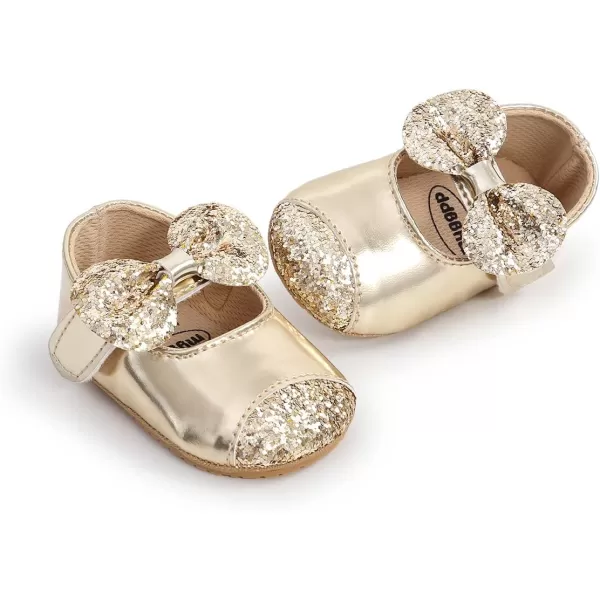 Antheron Baby Girls Mary Jane Flats Soft Sole Infant Moccasins Floral Sparkly Toddler Princess Dress ShoesA2Gold