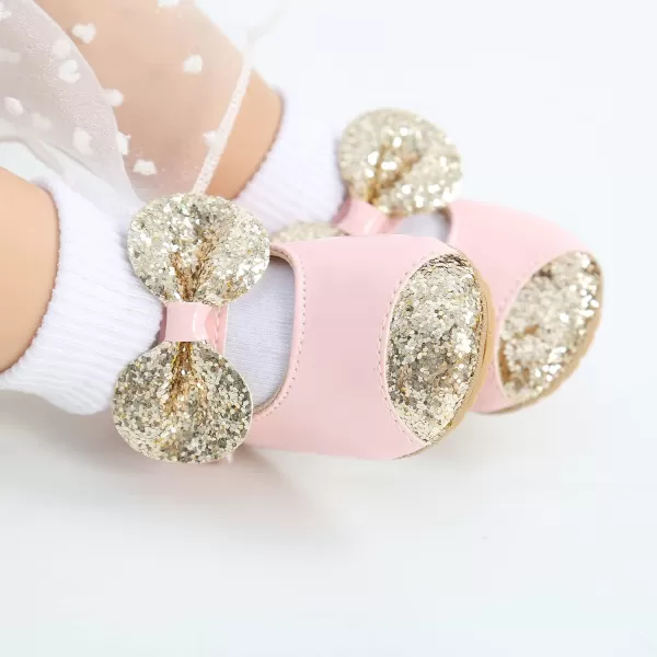 Antheron Baby Girls Mary Jane Flats Soft Sole Infant Moccasins Floral Sparkly Toddler Princess Dress ShoesA2Pink