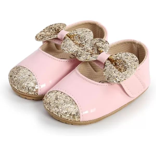 Antheron Baby Girls Mary Jane Flats Soft Sole Infant Moccasins Floral Sparkly Toddler Princess Dress ShoesA2Pink