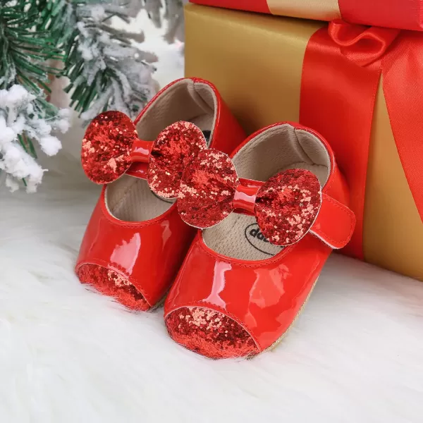 Antheron Baby Girls Mary Jane Flats Soft Sole Infant Moccasins Floral Sparkly Toddler Princess Dress ShoesA2Red