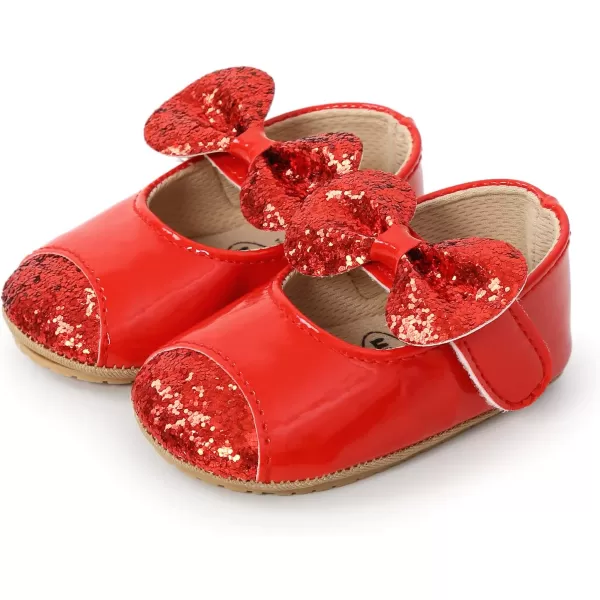 Antheron Baby Girls Mary Jane Flats Soft Sole Infant Moccasins Floral Sparkly Toddler Princess Dress ShoesA2Red