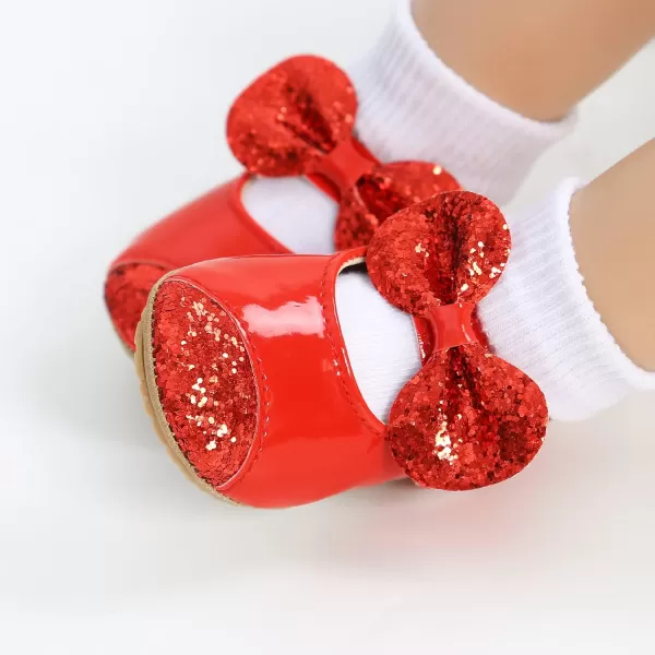 Antheron Baby Girls Mary Jane Flats Soft Sole Infant Moccasins Floral Sparkly Toddler Princess Dress ShoesA2Red