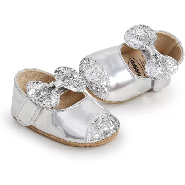 Antheron Baby Girls Mary Jane Flats Soft Sole Infant Moccasins Floral Sparkly Toddler Princess Dress ShoesA2Silver