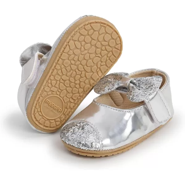 Antheron Baby Girls Mary Jane Flats Soft Sole Infant Moccasins Floral Sparkly Toddler Princess Dress ShoesA2Silver
