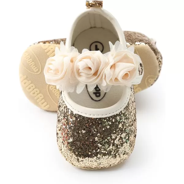 Antheron Baby Girls Mary Jane Flats Soft Sole Infant Moccasins Floral Sparkly Toddler Princess Dress ShoesAGold