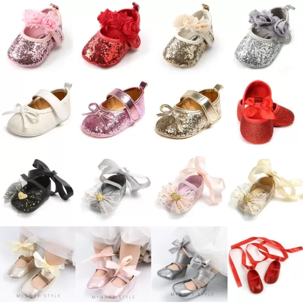 Antheron Baby Girls Mary Jane Flats Soft Sole Infant Moccasins Floral Sparkly Toddler Princess Dress ShoesAGold