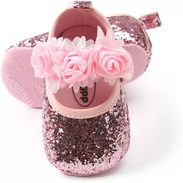 Antheron Baby Girls Mary Jane Flats Soft Sole Infant Moccasins Floral Sparkly Toddler Princess Dress ShoesAPink
