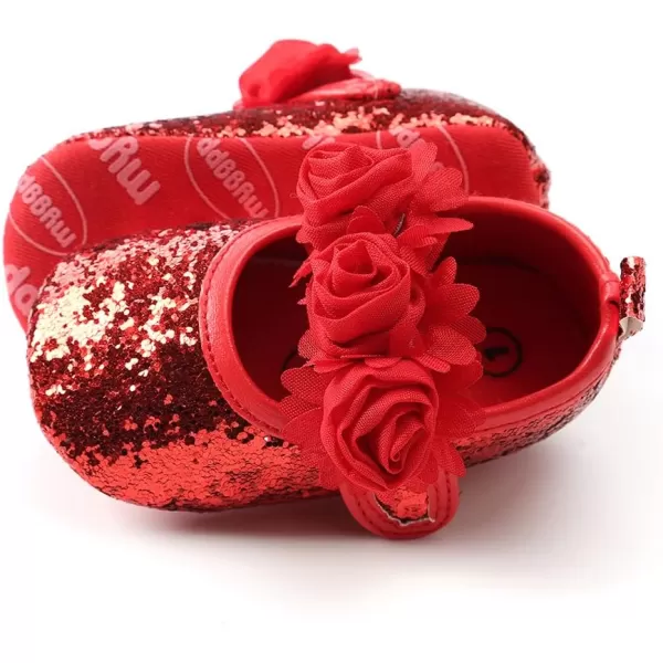 Antheron Baby Girls Mary Jane Flats Soft Sole Infant Moccasins Floral Sparkly Toddler Princess Dress ShoesARed