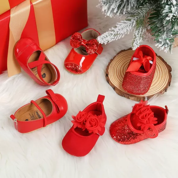 Antheron Baby Girls Mary Jane Flats Soft Sole Infant Moccasins Floral Sparkly Toddler Princess Dress ShoesARed