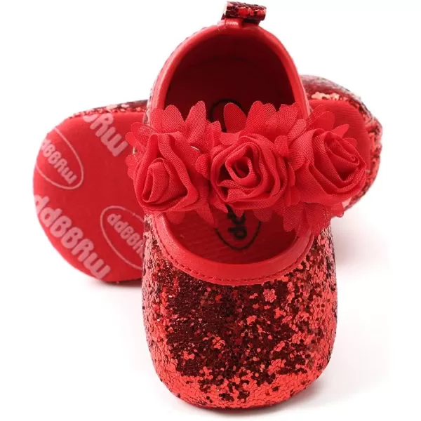Antheron Baby Girls Mary Jane Flats Soft Sole Infant Moccasins Floral Sparkly Toddler Princess Dress ShoesARed