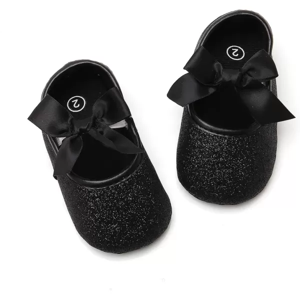 Antheron Baby Girls Mary Jane Flats Soft Sole Infant Moccasins Floral Sparkly Toddler Princess Dress ShoesDBlack