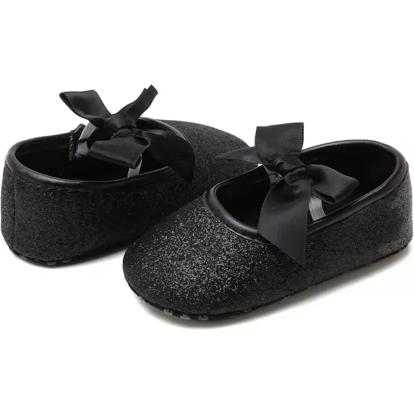Antheron Baby Girls Mary Jane Flats Soft Sole Infant Moccasins Floral Sparkly Toddler Princess Dress ShoesDBlack