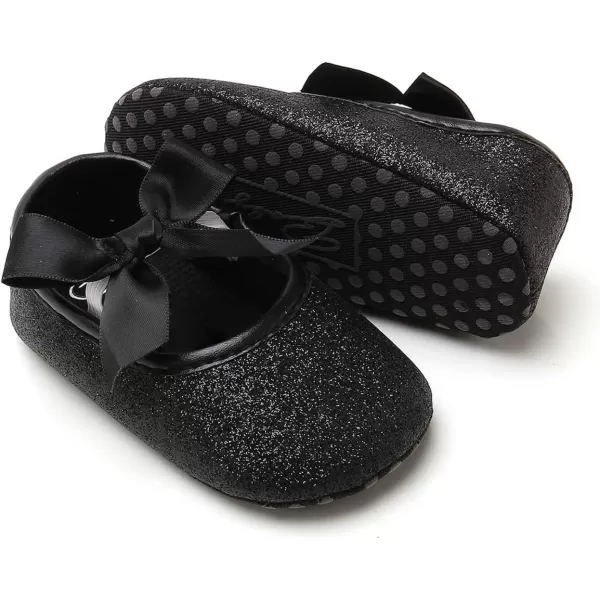 Antheron Baby Girls Mary Jane Flats Soft Sole Infant Moccasins Floral Sparkly Toddler Princess Dress ShoesDBlack