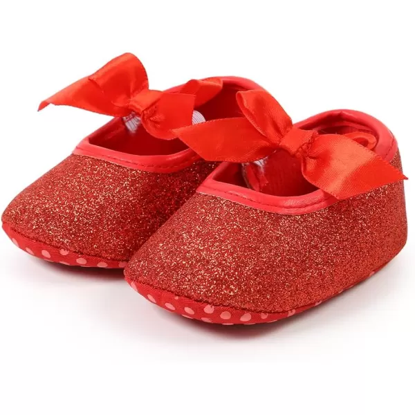 Antheron Baby Girls Mary Jane Flats Soft Sole Infant Moccasins Floral Sparkly Toddler Princess Dress ShoesDRed