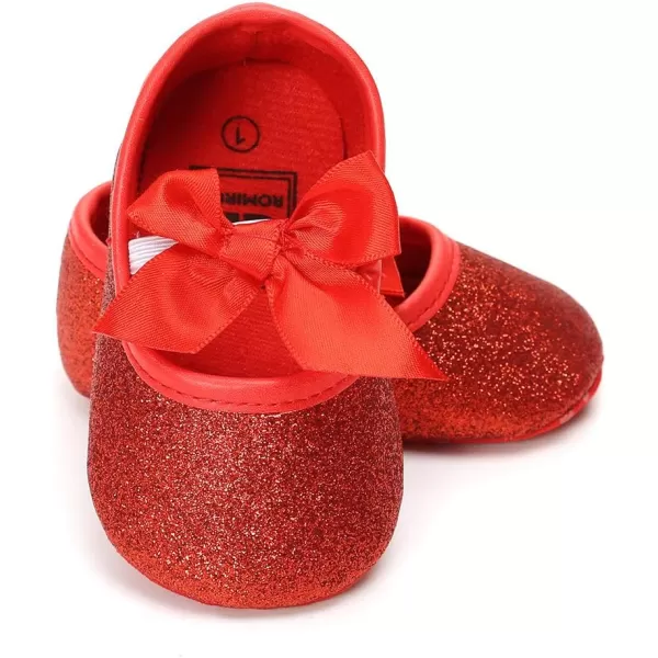 Antheron Baby Girls Mary Jane Flats Soft Sole Infant Moccasins Floral Sparkly Toddler Princess Dress ShoesDRed