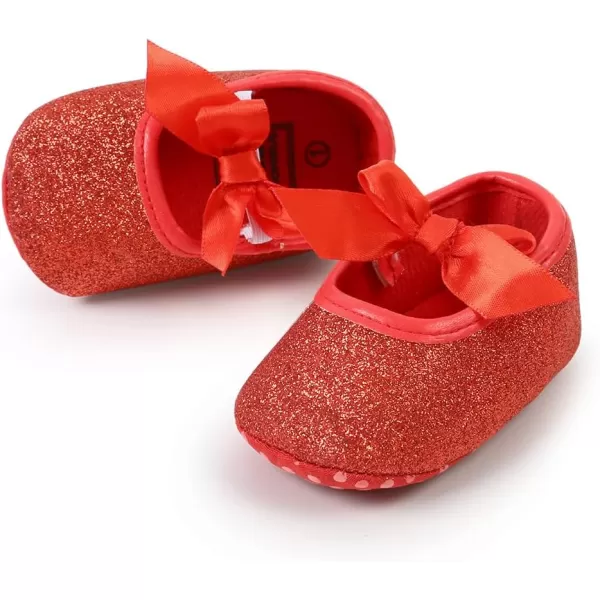 Antheron Baby Girls Mary Jane Flats Soft Sole Infant Moccasins Floral Sparkly Toddler Princess Dress ShoesDRed
