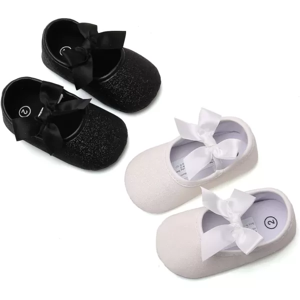 Antheron Baby Girls Mary Jane Flats Soft Sole Infant Moccasins Floral Sparkly Toddler Princess Dress ShoesDWhite