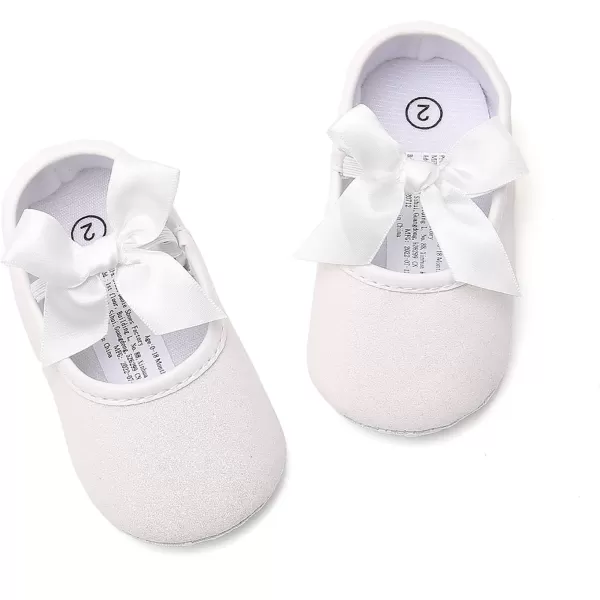 Antheron Baby Girls Mary Jane Flats Soft Sole Infant Moccasins Floral Sparkly Toddler Princess Dress ShoesDWhite
