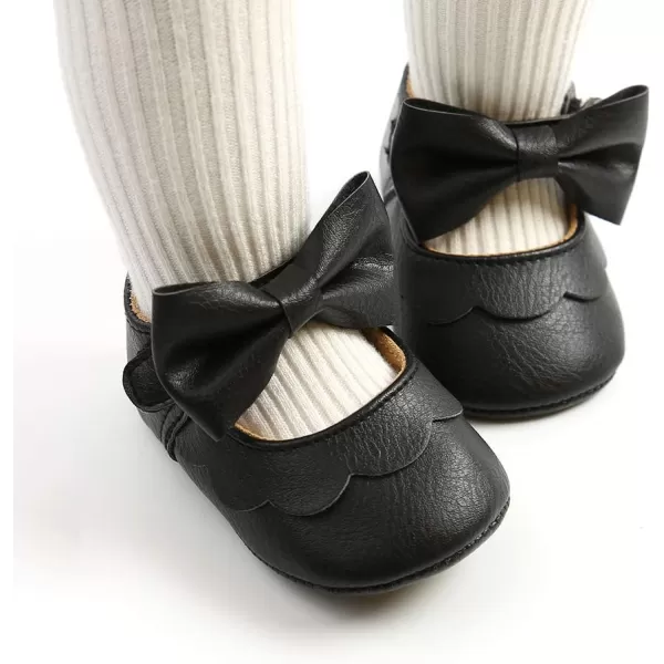 Antheron Baby Girls Mary Jane Flats with Bowknot NonSlip Toddler First Walkers Princess Dress ShoesA01Black