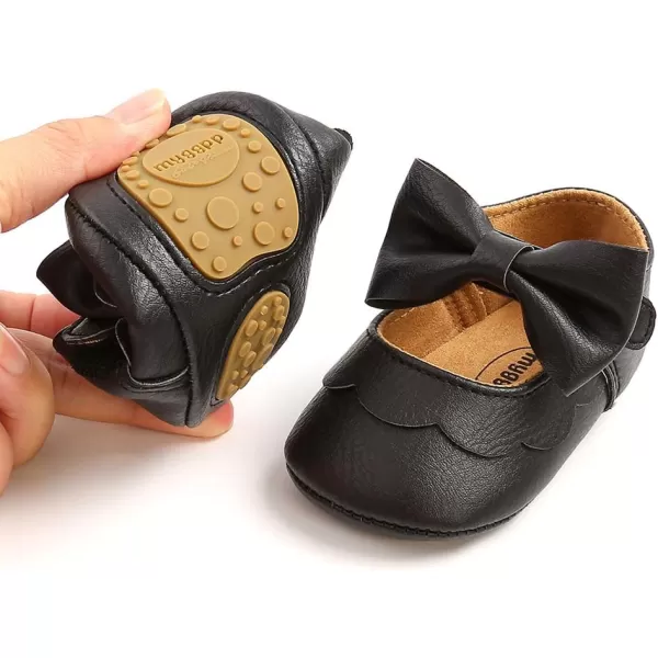 Antheron Baby Girls Mary Jane Flats with Bowknot NonSlip Toddler First Walkers Princess Dress ShoesA01Black