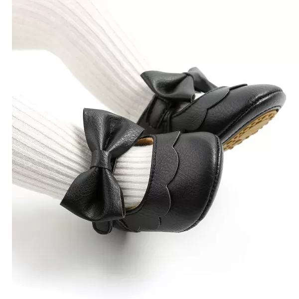 Antheron Baby Girls Mary Jane Flats with Bowknot NonSlip Toddler First Walkers Princess Dress ShoesA01Black