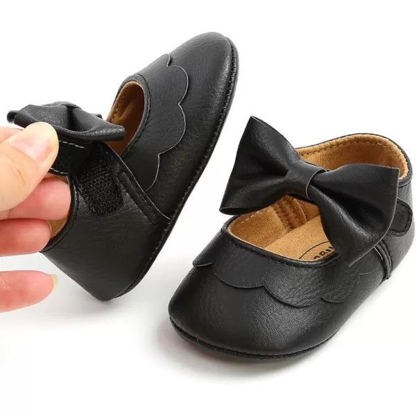 Antheron Baby Girls Mary Jane Flats with Bowknot NonSlip Toddler First Walkers Princess Dress ShoesA01Black