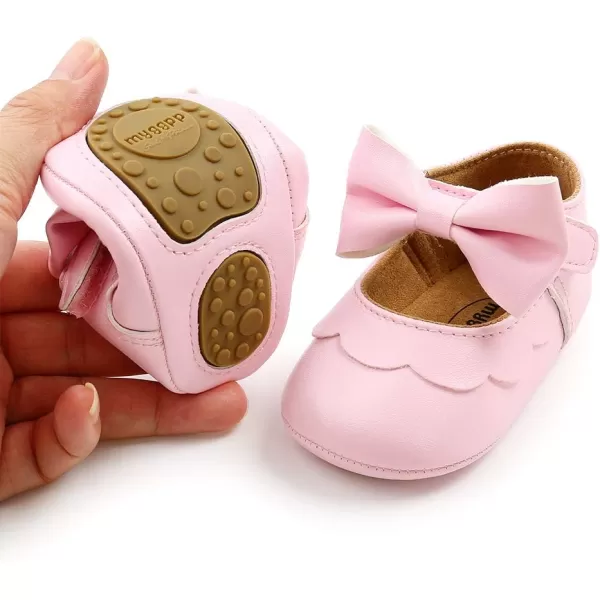 Antheron Baby Girls Mary Jane Flats with Bowknot NonSlip Toddler First Walkers Princess Dress ShoesA01Pink