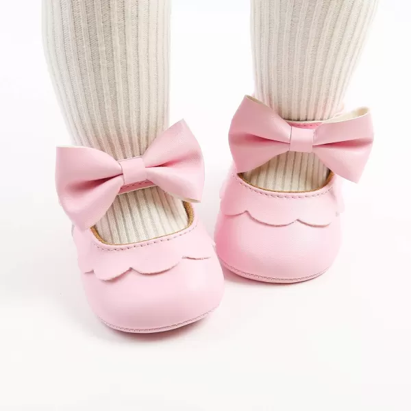 Antheron Baby Girls Mary Jane Flats with Bowknot NonSlip Toddler First Walkers Princess Dress ShoesA01Pink