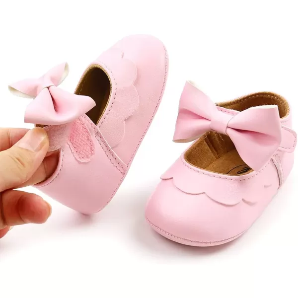 Antheron Baby Girls Mary Jane Flats with Bowknot NonSlip Toddler First Walkers Princess Dress ShoesA01Pink