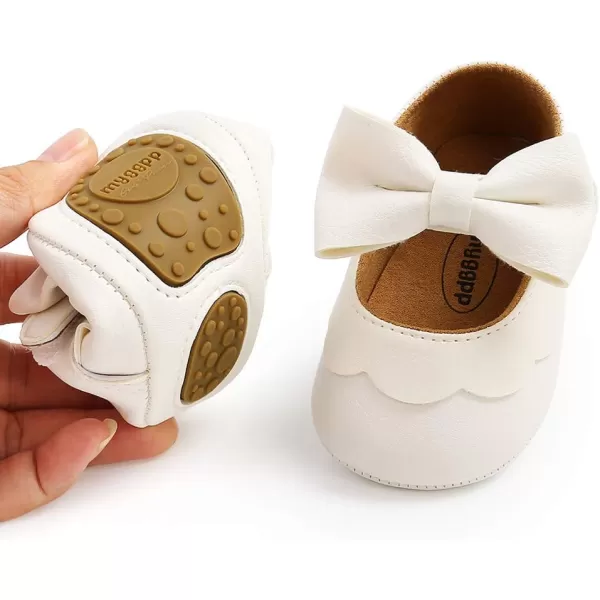 Antheron Baby Girls Mary Jane Flats with Bowknot NonSlip Toddler First Walkers Princess Dress ShoesA01White