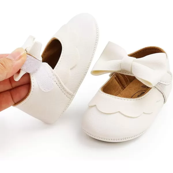 Antheron Baby Girls Mary Jane Flats with Bowknot NonSlip Toddler First Walkers Princess Dress ShoesA01White