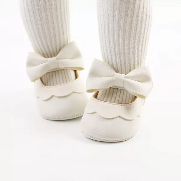 Antheron Baby Girls Mary Jane Flats with Bowknot NonSlip Toddler First Walkers Princess Dress ShoesA01White