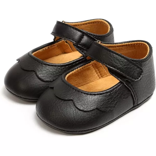 Antheron Baby Girls Mary Jane Flats with Bowknot NonSlip Toddler First Walkers Princess Dress ShoesA0Black