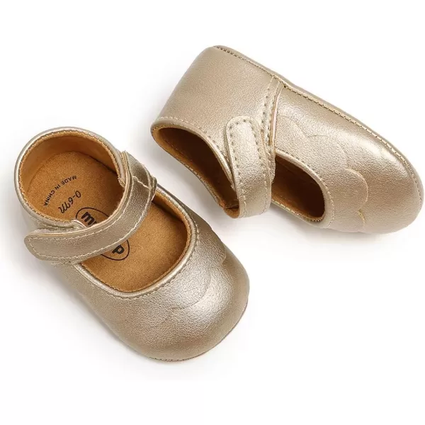 Antheron Baby Girls Mary Jane Flats with Bowknot NonSlip Toddler First Walkers Princess Dress ShoesA0Gold