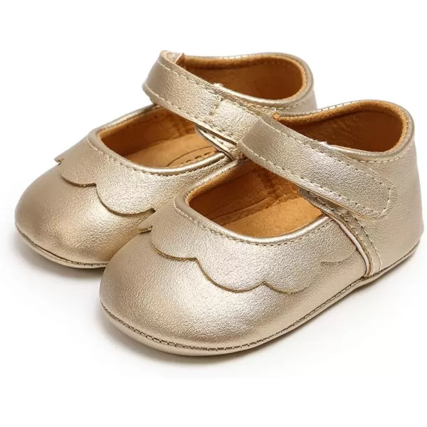 Antheron Baby Girls Mary Jane Flats with Bowknot NonSlip Toddler First Walkers Princess Dress ShoesA0Gold