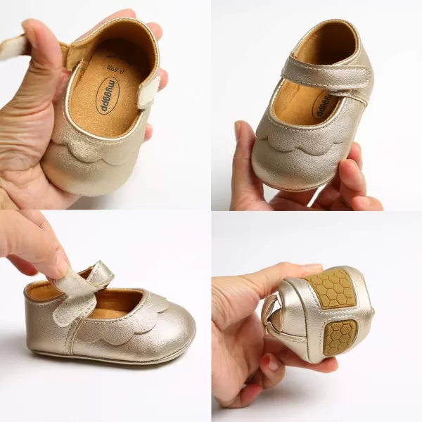 Antheron Baby Girls Mary Jane Flats with Bowknot NonSlip Toddler First Walkers Princess Dress ShoesA0Gold
