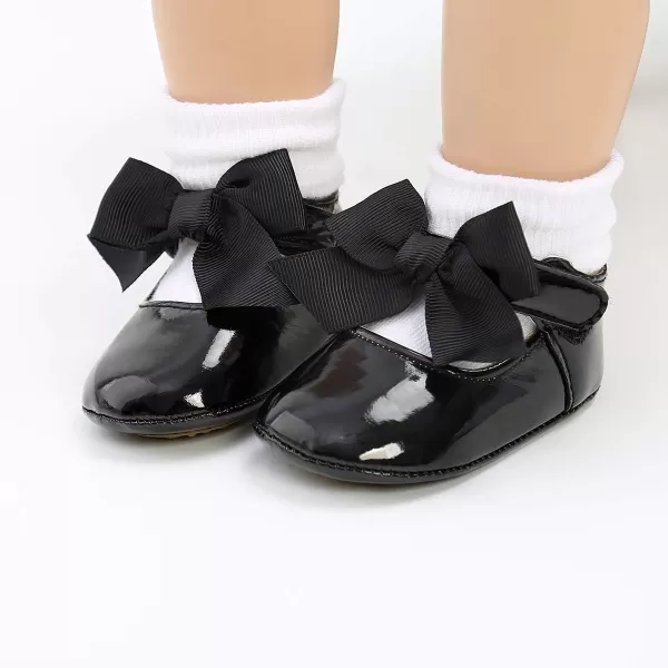 Antheron Baby Girls Mary Jane Flats with Bowknot NonSlip Toddler First Walkers Princess Dress ShoesA11Black